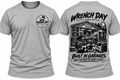 Grey WRENCH DAY Built in Garages T-shirt, front and back