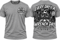 Gray Flag Ship Shirt showing the Wrench Day front chest logo and large back garage graphic